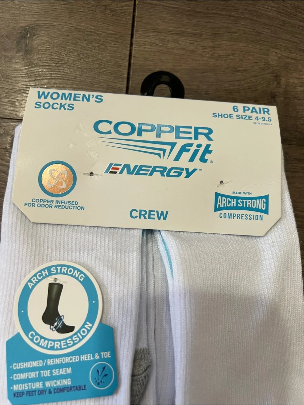 6 Pairs Copper Fit Energy Crew Socks Size 4-9.5 New